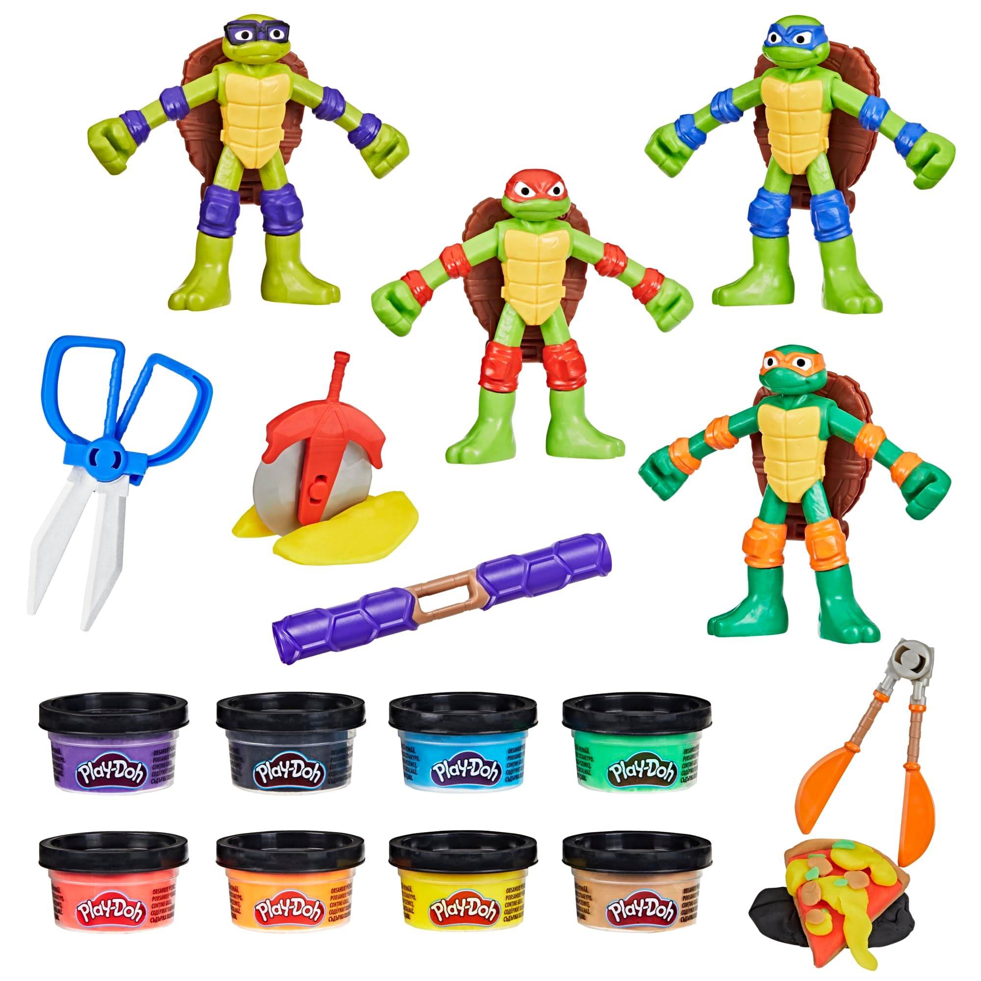 Play-Doh Teenage Mutant Ninja Turtles Cowabunga Creations, 4 Bendy Turtle Figures with Hidden Shell Moulds, 4 Action Tools & 8 Colours (28g Each), Arts & Crafts Toy for Kids 3