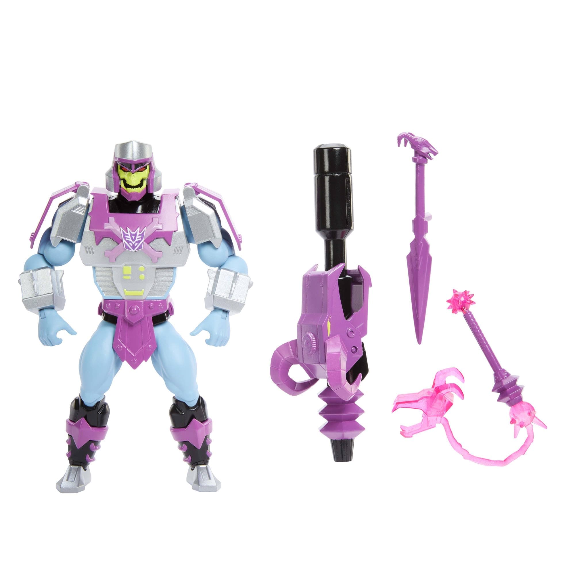 ​Masters of Universe Origins & Transformers Action Figure, Megatron Armor Skeletor 5.5 Inch Posable Collaboration Toy, Accessories & Mini Comic, JGT16