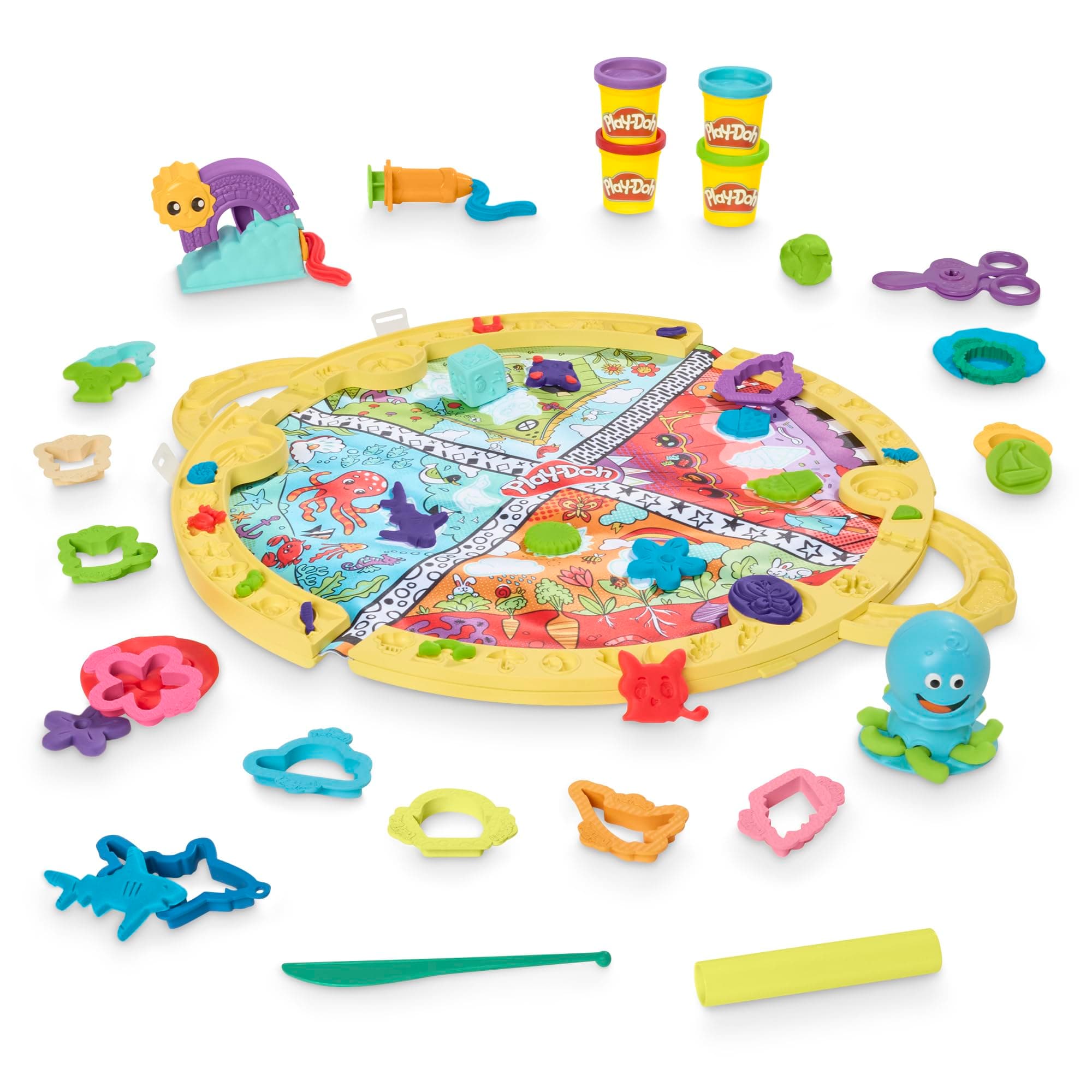Play-Doh Fold and Go Playmat Starter Playset for Toddlers, Non-Toxic Modelling Compound Set, Creative Toys for 3+ Year Old Kids