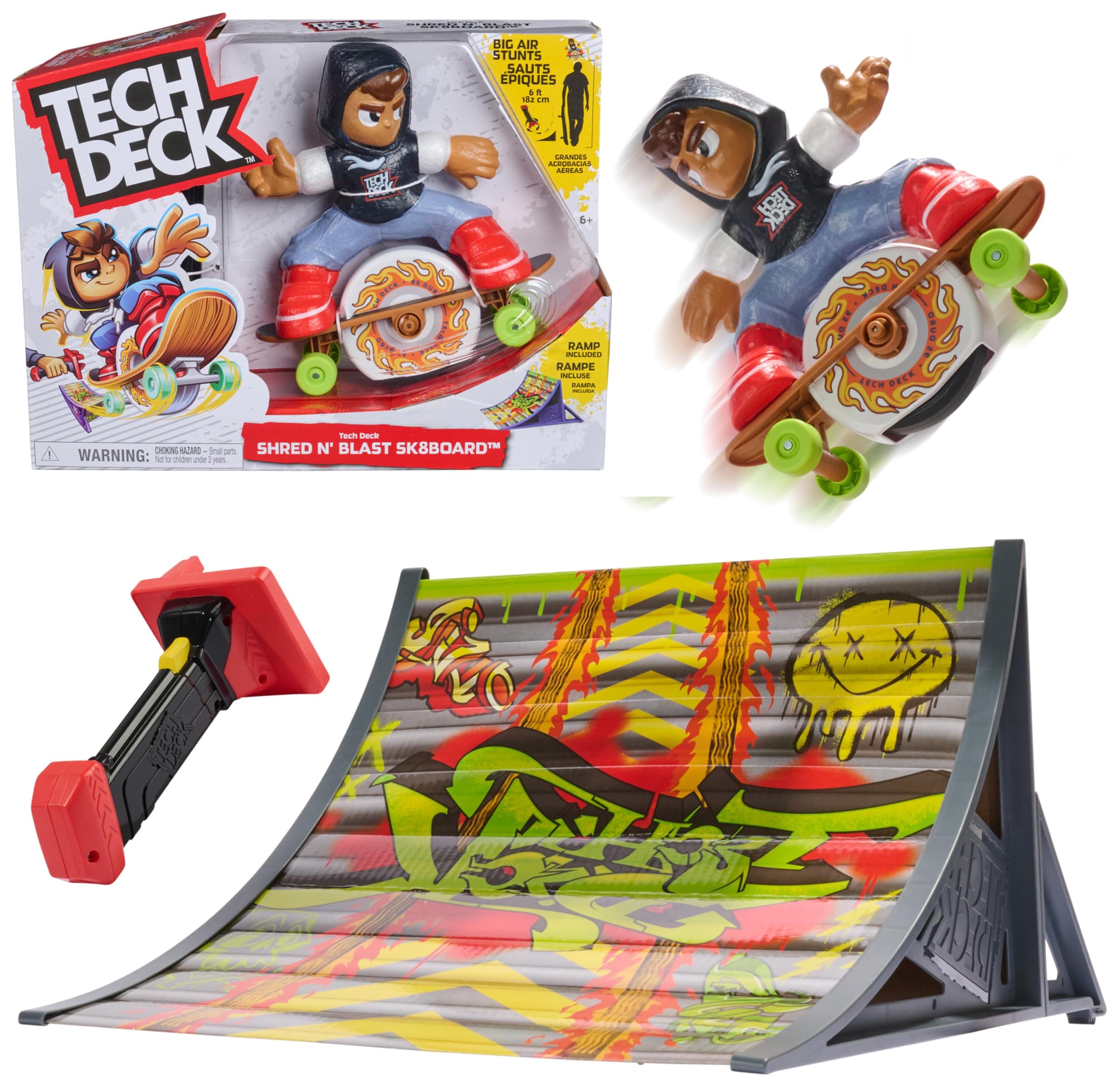 Tech Deck Shred N' Blast Sk8board, Motorised Finger Skateboard Toy with Rider and Ramp for Fast Tricks and High Jumps, Kids Toys for Boys and Girls Ages 6 and Up