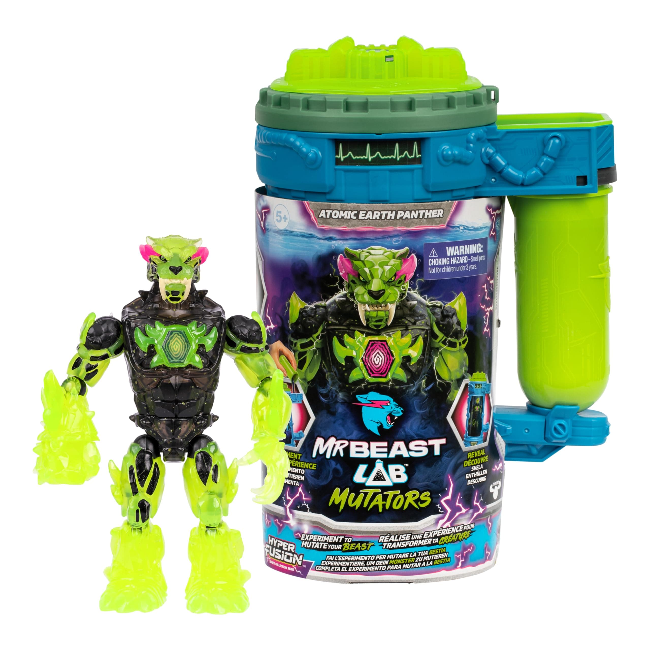 MrBeast Lab Hyper Fusion Mutators, Experiment & Create The Atomic Earth Panther, Add Mutation Fluid, Press The Fingerprint Scanner & Reveal The Panther, Over 20 Points Of Articulation, Collect All 3
