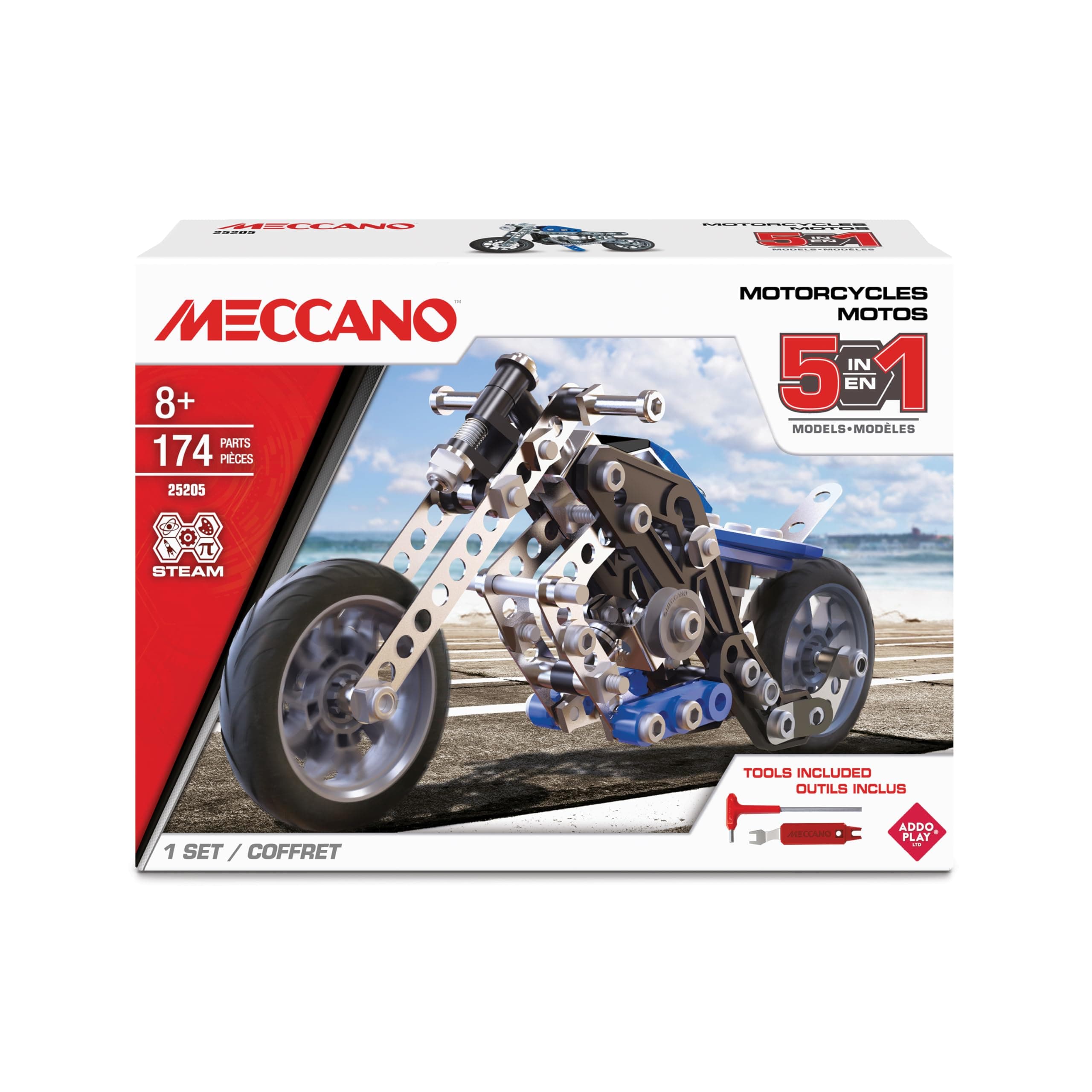 MECCANO 5-in-1 Motorcycles Construction Set For Children From 8 Years And Over Construction Set STEM Toy For Kids Learning Building Activity Do It Yourself Boys Girl Gift