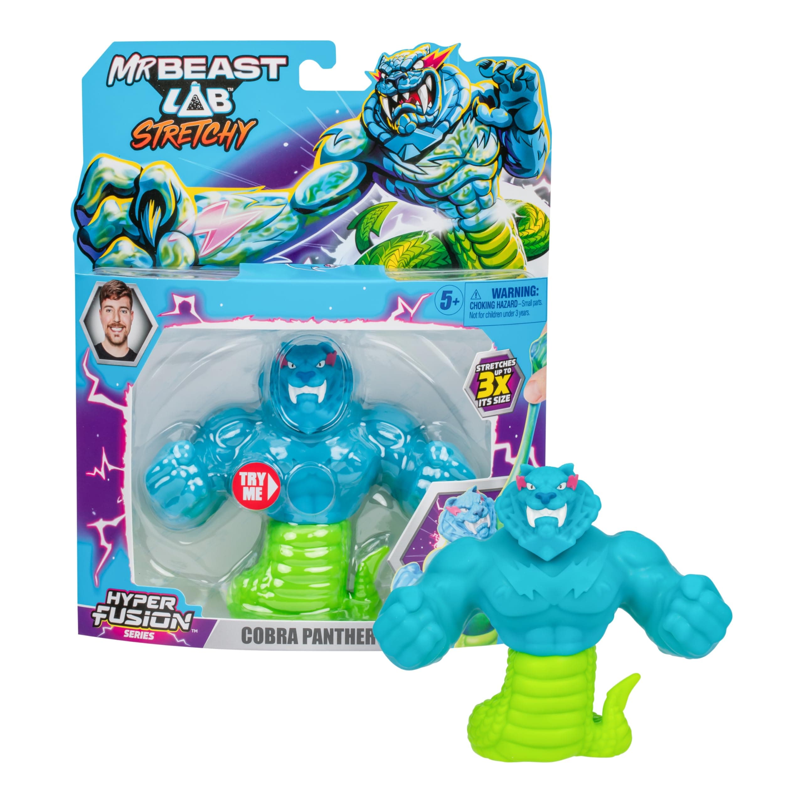 MRBEAST LAB – Hyper Fusion Stretchy Hero, Cobra Panther, Slime-Filled Figure, Stands Upright, Stretches up to 3 Times its Size, Collection, Tiger Dragon, Sabertooth Squid