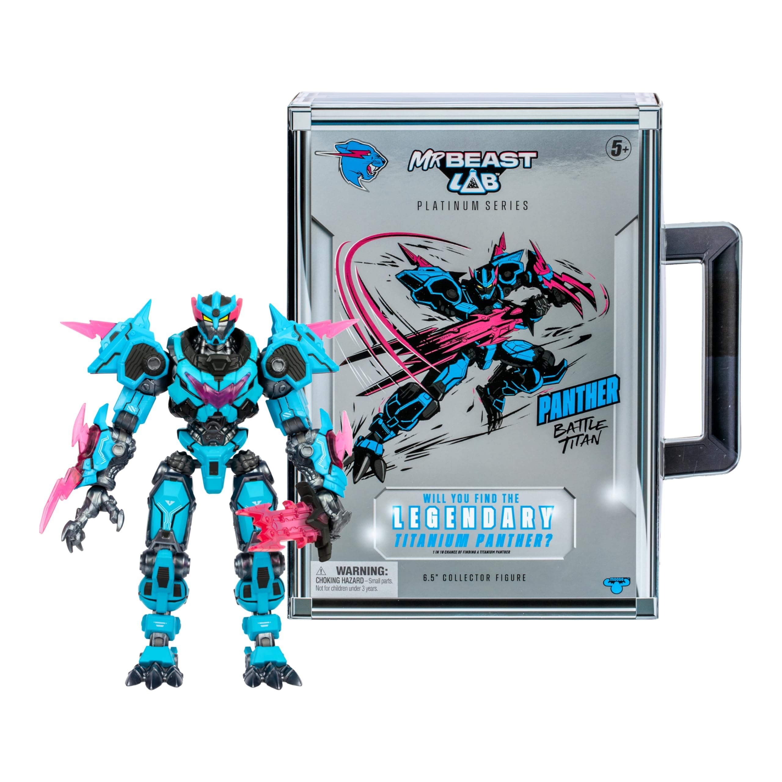 MrBeast Lab Platinum Series 6.5” (16.5cm) Panther Battle Titan Collector Figure, Extreme Detailing, Premium Packaging, 35 Points Of Articulation, Will You Discover A Legendary Titanium Panther?
