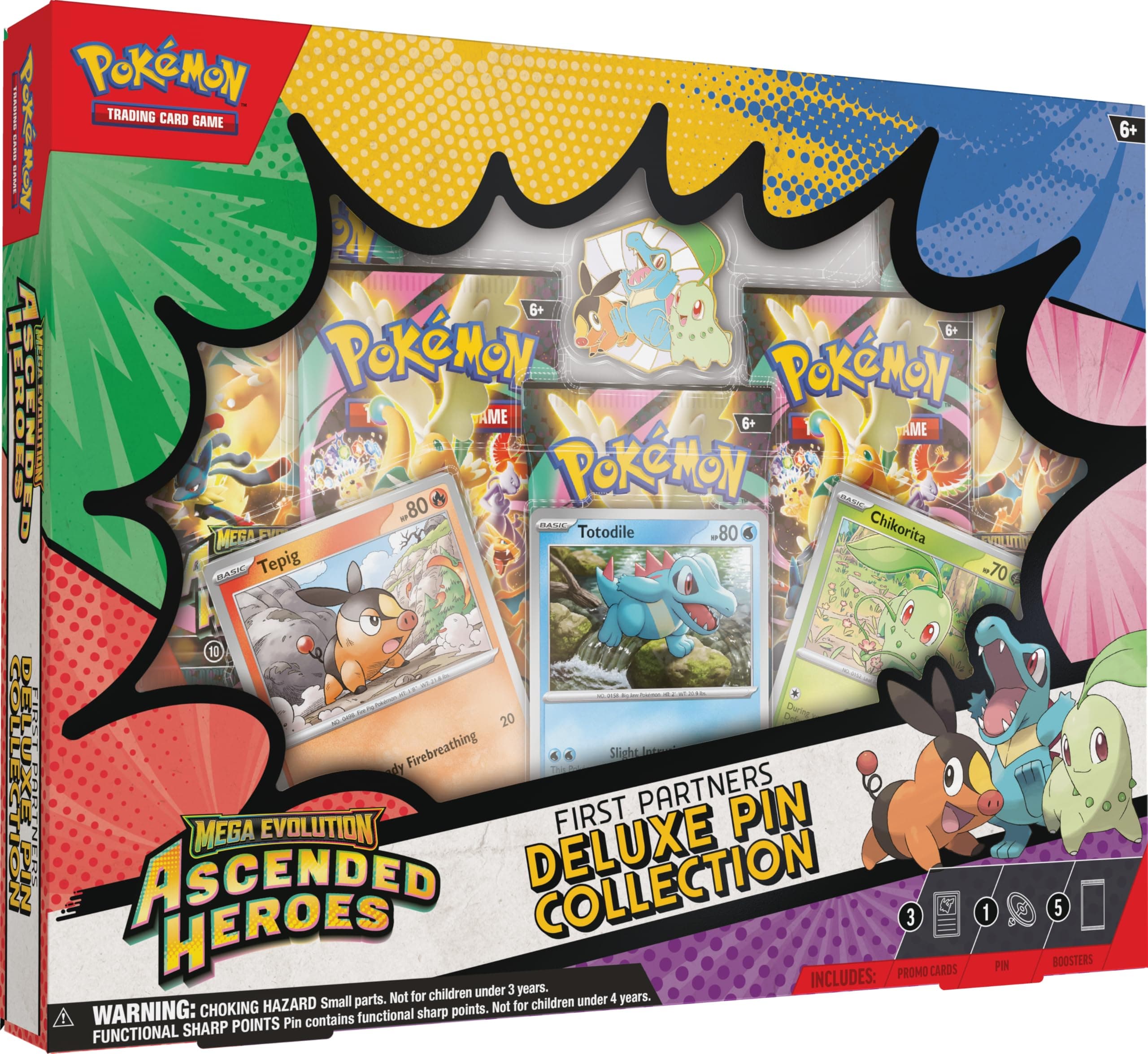 Pokémon TCG: Mega Evolution—Ascended Heroes First Partners Deluxe Pin Collection (3 Foil Promo Cards, 1 Deluxe Pin & 5 Booster Packs)