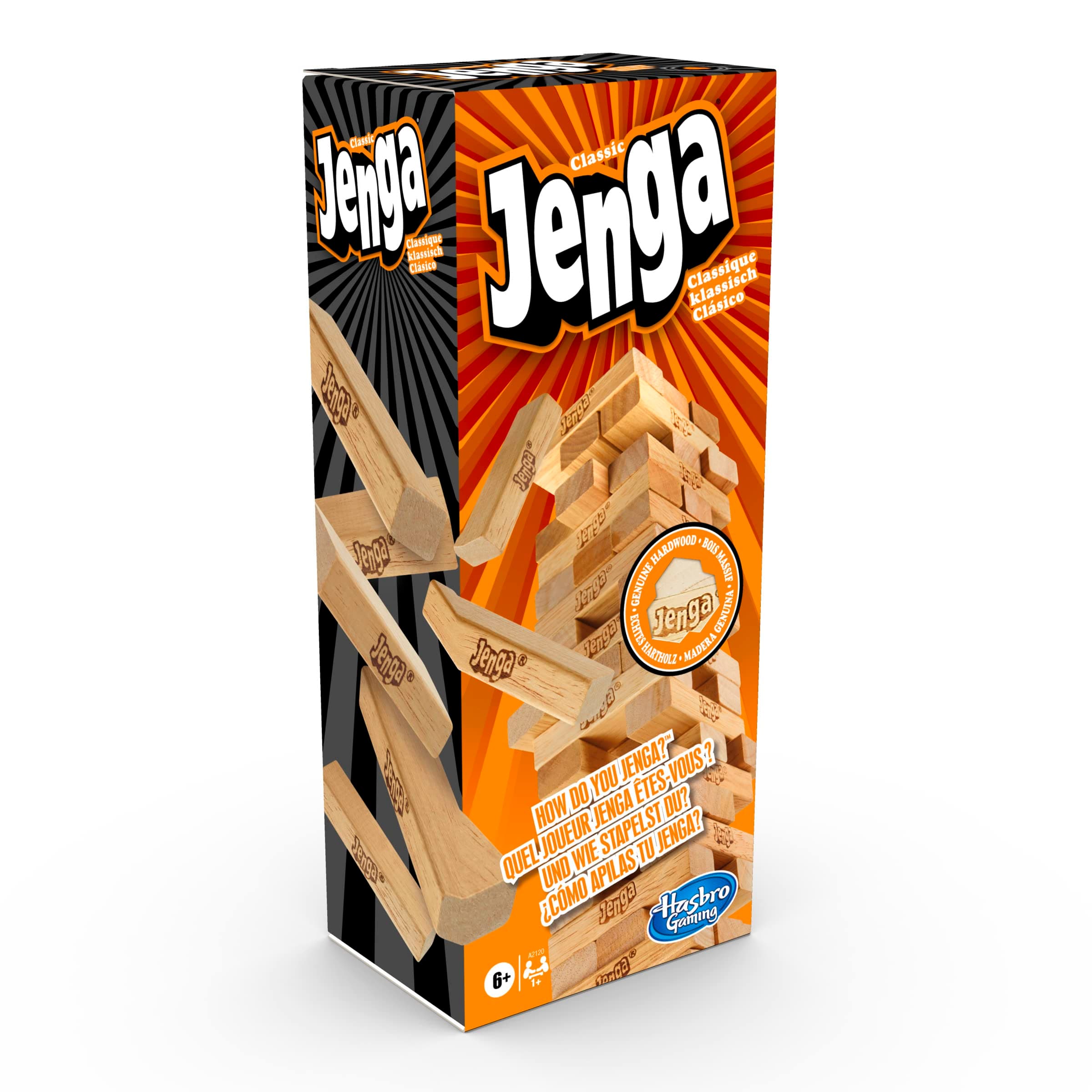 Hasbro Gaming Jenga Family Game, Outdoor Games for Kids, Classic Strategy Stacking Game for 1+ Players, Fun for Parties, Travel, and Ages 6+